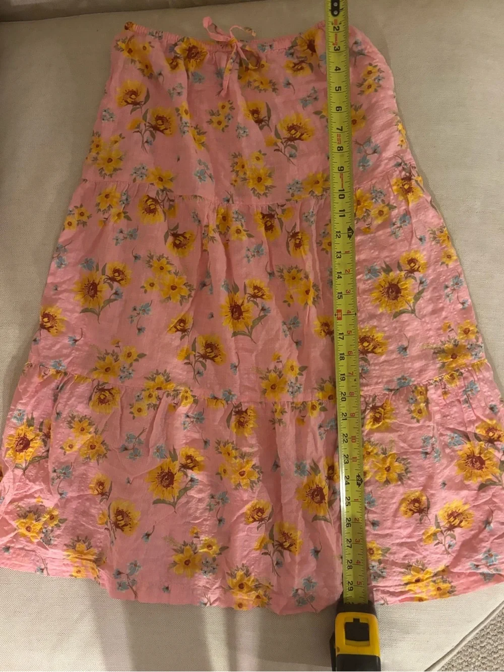 Old Navy Girls Floral Tiered Midi Skirt Pink Sunflower Size XL (14-16)
